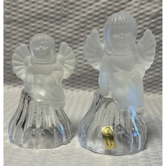 Goebel Other - 2 Goebel Bell Glass Angel Frosted Satin Sitting On Clear Bell 24%‎ Lead Crystal